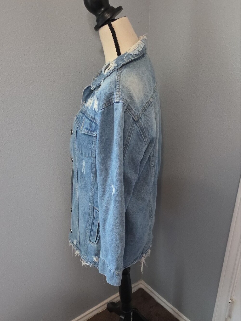 Distressed Light Blue Denim Jacket - Women - Picture 5 of 8